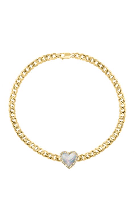 14K Yellow Gold Diamond,Mother of Pearl Bracelet