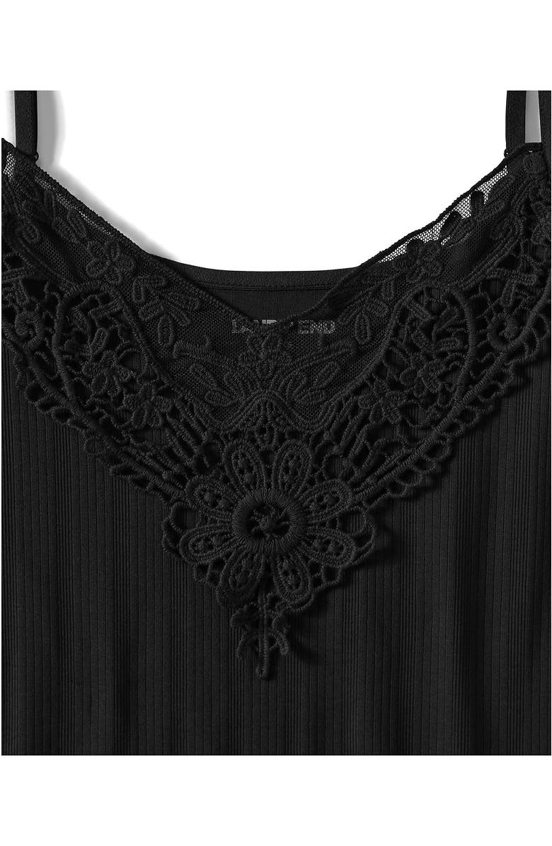 Lands' End Variegated Micro Rib Lace Trim Cami, Alternate, color, Black