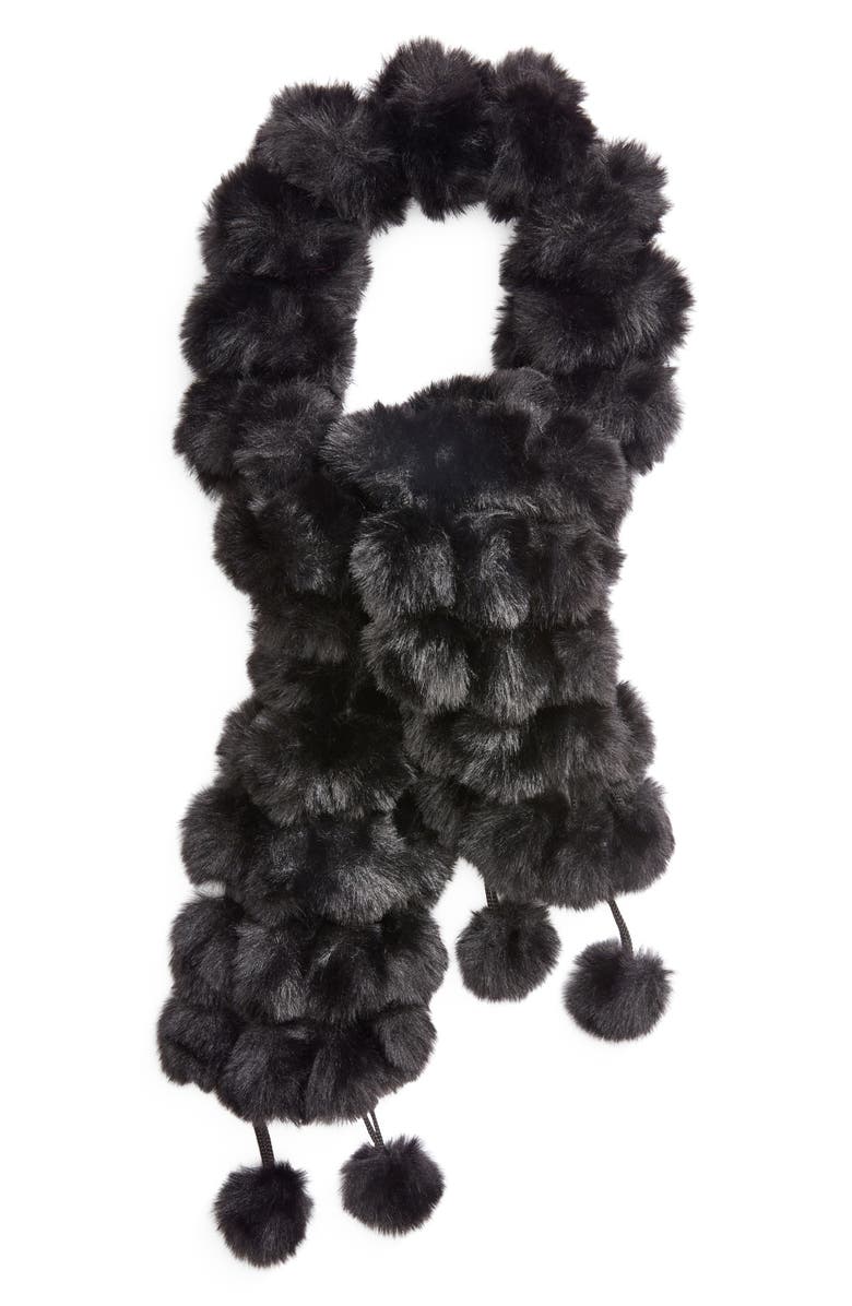 La Fiorentina Faux Fur Pompom Muffler Scarf, Alternate, color, Black