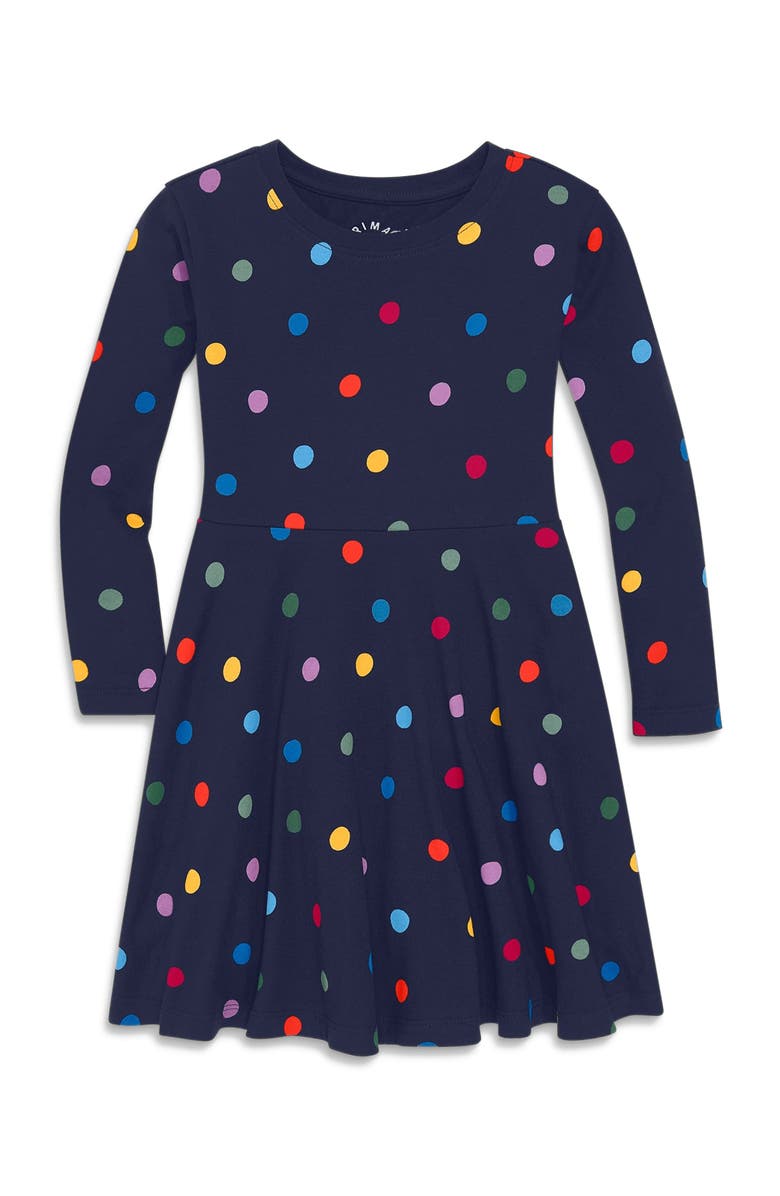 Primary Long Sleeve Twirly Dress In Confetti Dots, Main, color,