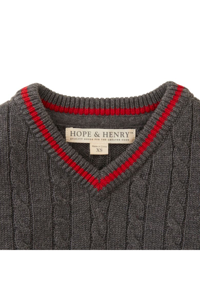 Baby Boys' V-Neck Cable Sweater, Infant, Alternate, color, Grey