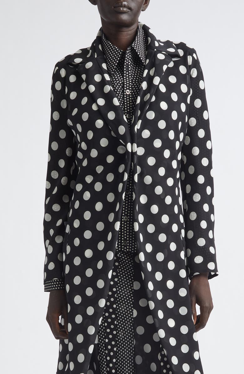 Junya Watanabe Polka Dot Georgette Cutaway Jacket, Main, color, Black/ White