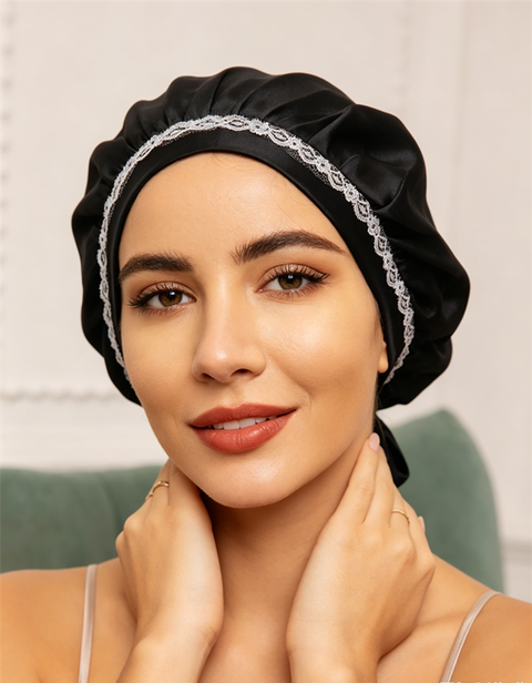Pure Silk Lace Bonnet with Ribbons