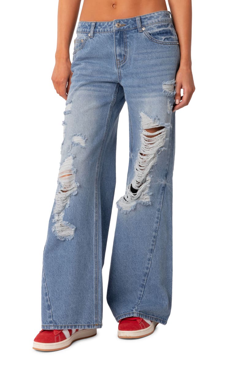 EDIKTED Distressed Wide Leg Jeans, Main, color, 