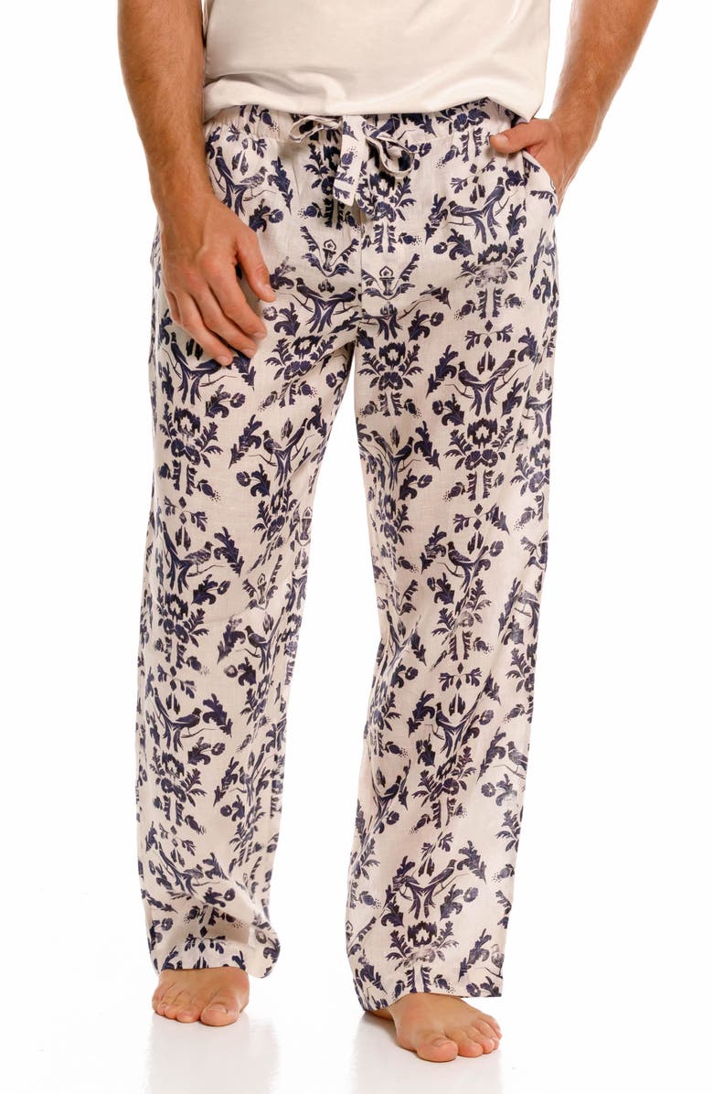 The Lazy Poet Drew Tapestry Blue Linen Pajama Pants, Main, color, White