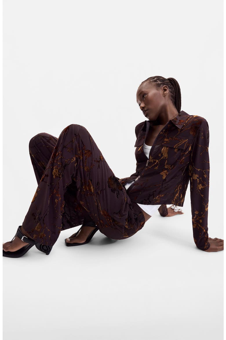 Devoré Velvet Floral Zip Top, Alternate, color, BROWN