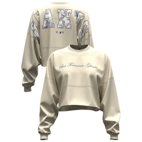 Women's Fanatics  Light Beige San Francisco Giants Spirit Floral Script Cropped Long-Sleeve T-Shirt