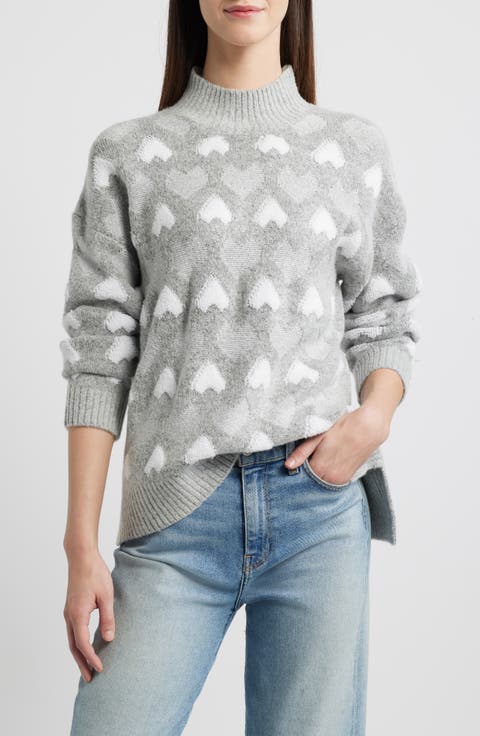 Heart Jacquard Mock Neck Sweater