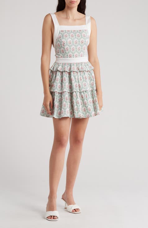 Floral Tiered Stretch Cotton Poplin Minidress