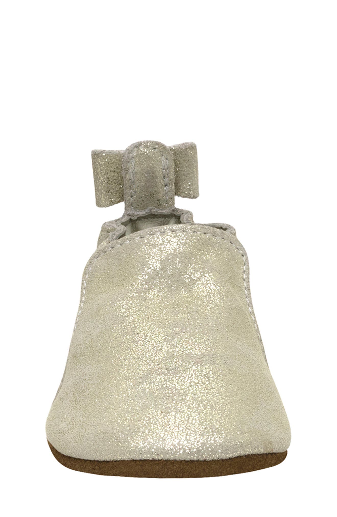 Robeez<sup>®</sup> Pretty Pearl Metallic Bow Crib Shoe, Alternate, color, Gold Shimmer