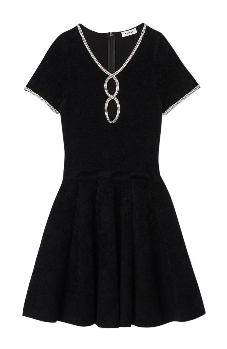 SANDRO Rhinestone velvet dress, Alternate, color, 