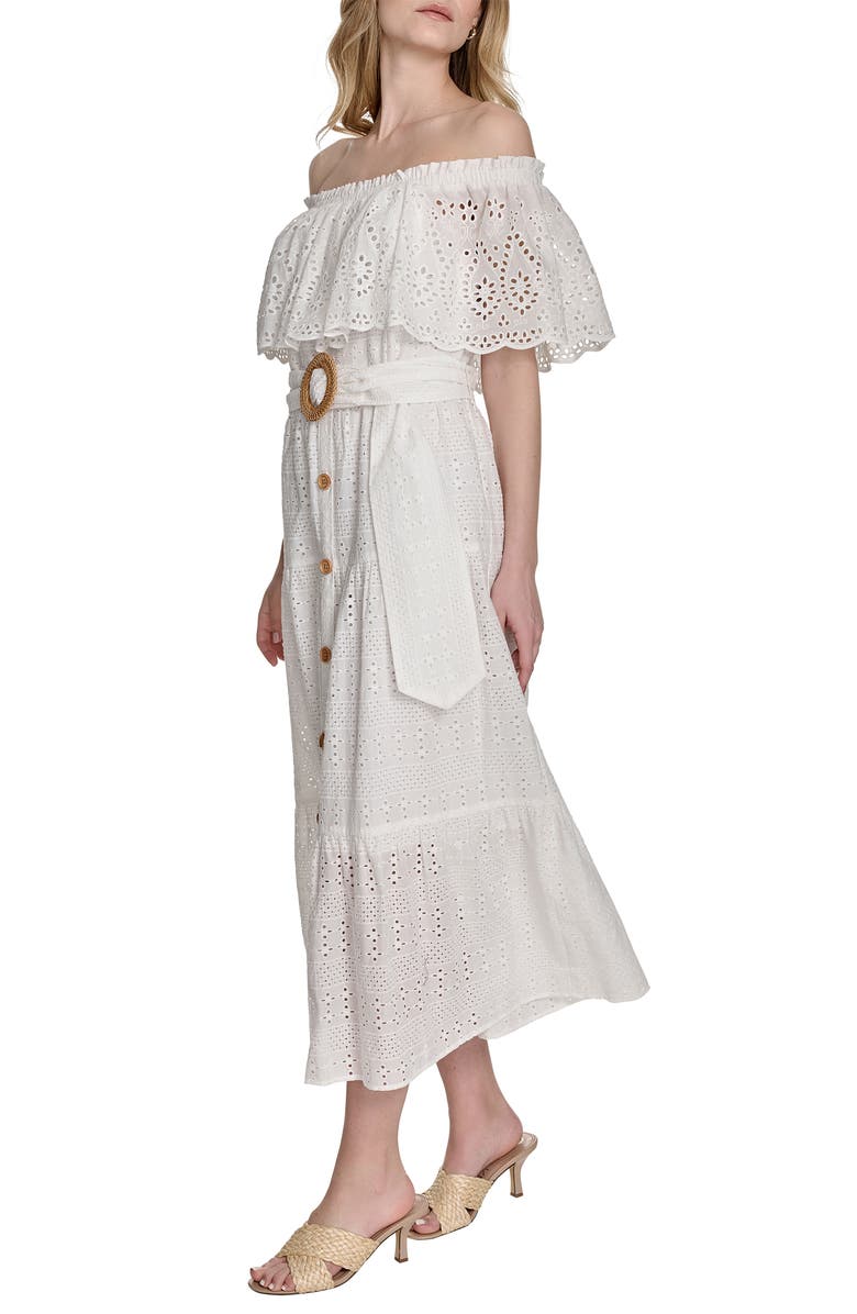 Eliza J Off the Shoulder Midi Dress, Alternate, color, Ivory