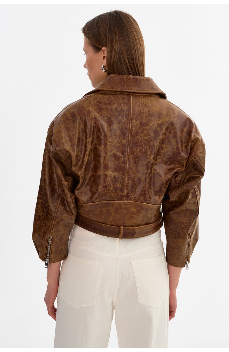 LAMARQUE Vinnie | Leather Cropped Biker Jacket, Alternate, color, Brown