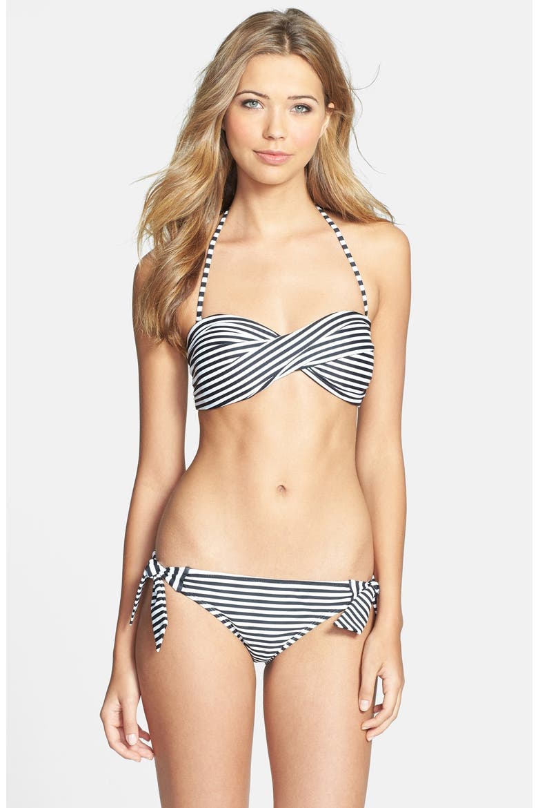 'Sunset Stripes' Twist Stripe Bandeau Bikini Top, Alternate, color, BLACK/ WHITE
