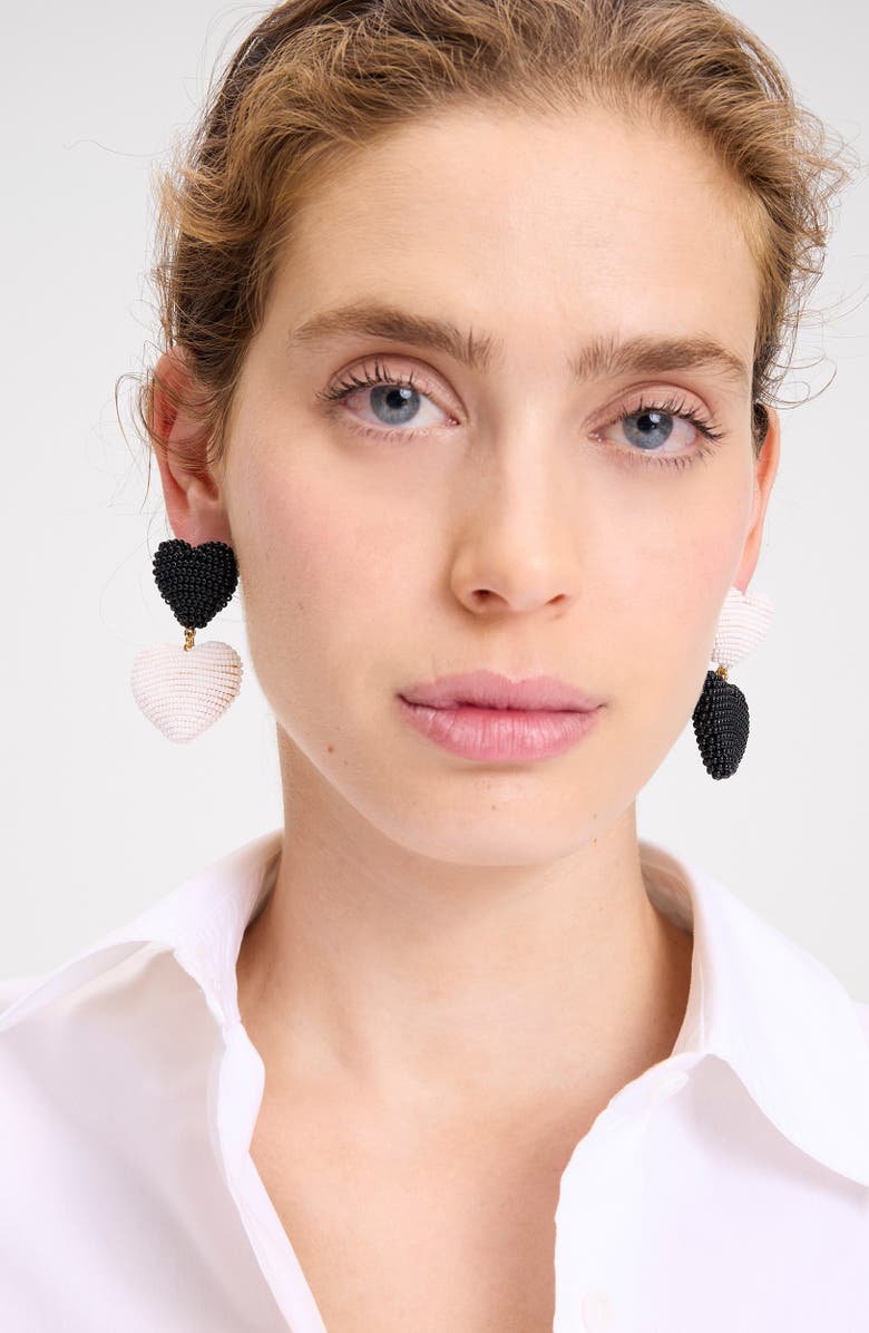 Kate Spade New York heart you beaded double drop earrings, Alternate, color, Black/ White