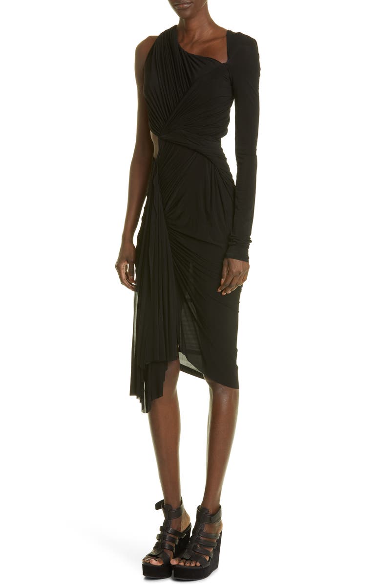 Rick Owens Long Sleeve Ruched Mesh Dress, Alternate, color,