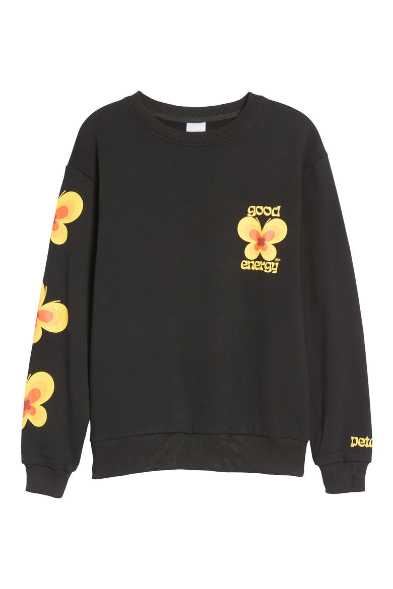 Good Energy Crewneck Fleece Sweatshirt, Alternate, color, BLACK