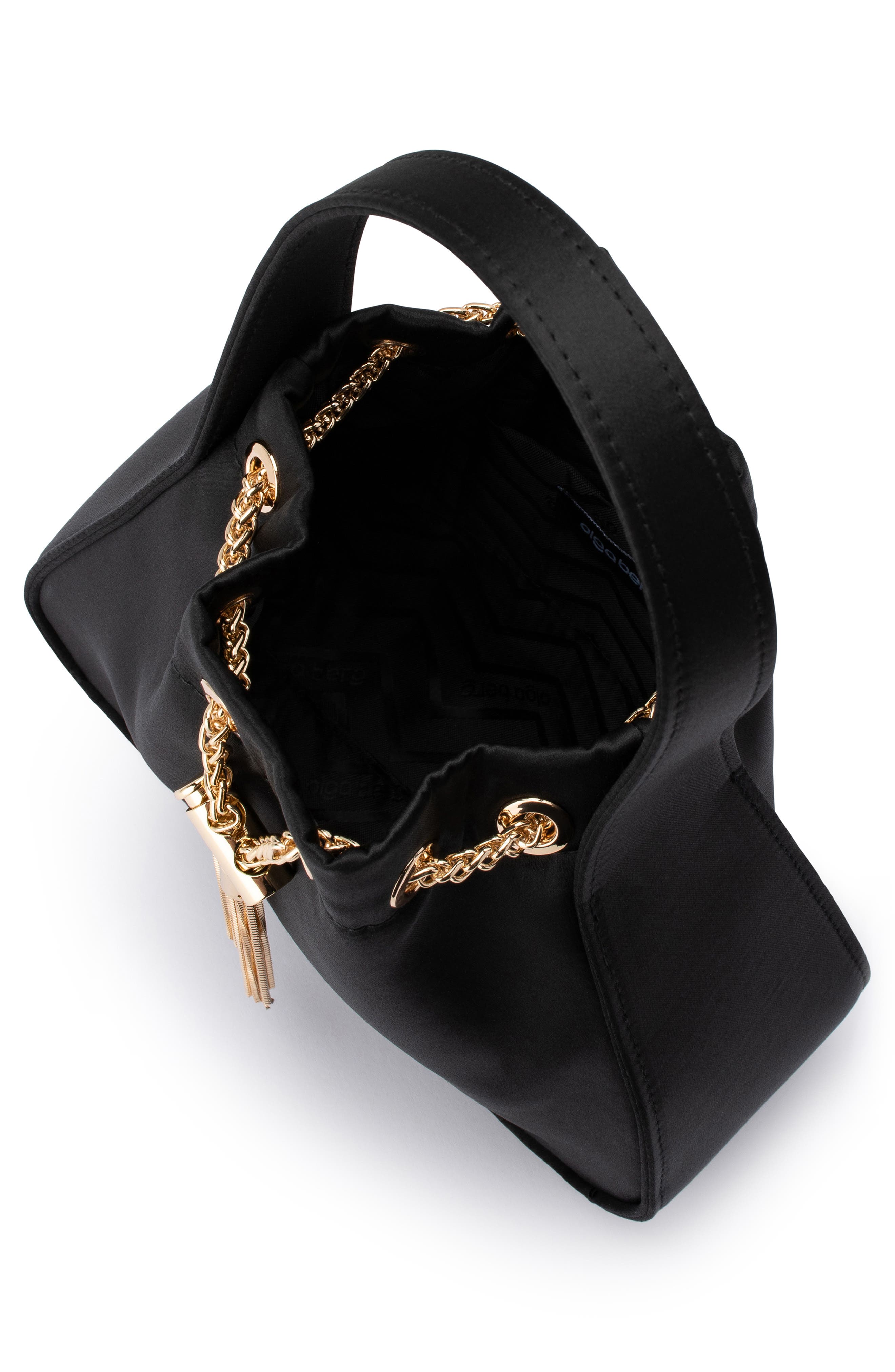 Olga Berg Miki Satin Drawstring Clutch, Alternate, color, Black