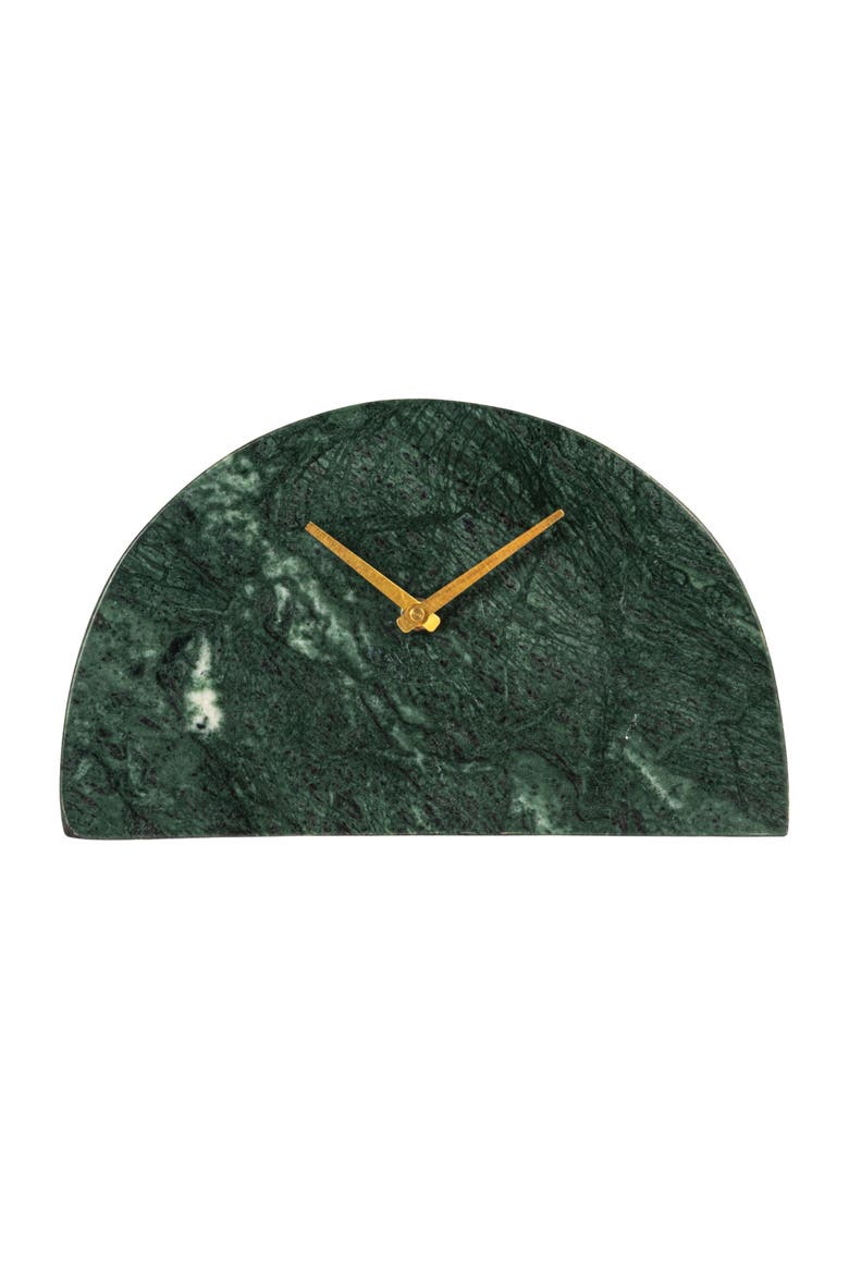 Decorative Half Moon Marble Mantel Clock, Green and Gold, Alternate, color, Green