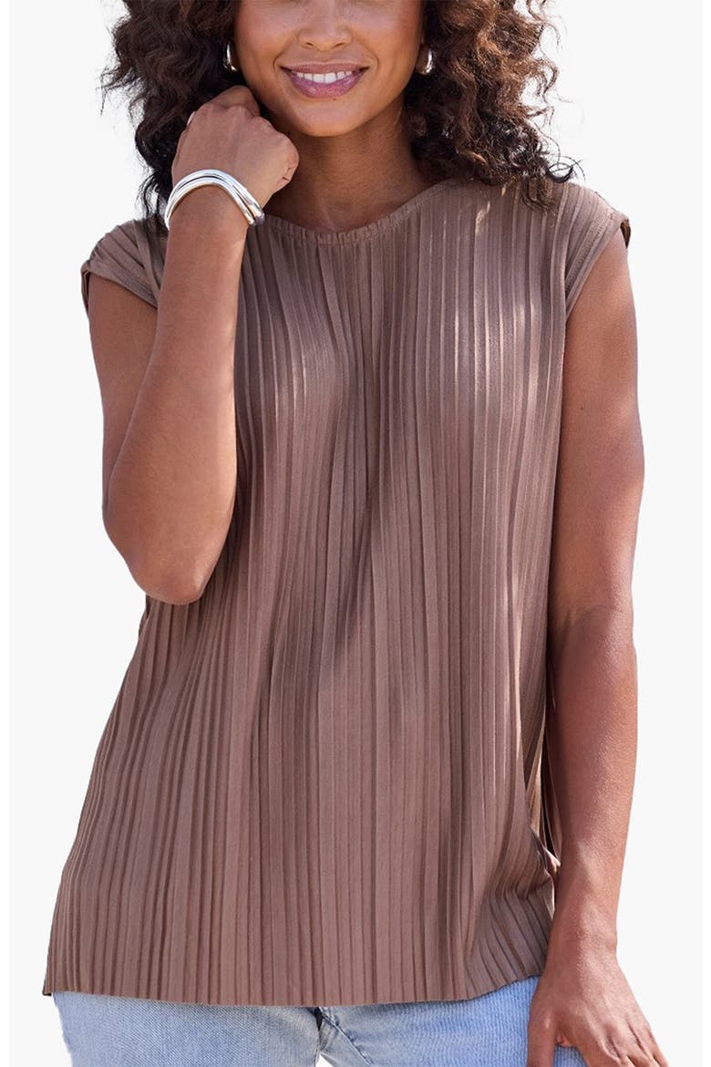 Pleated Cap Sleeve Top, Main, color, Taupe