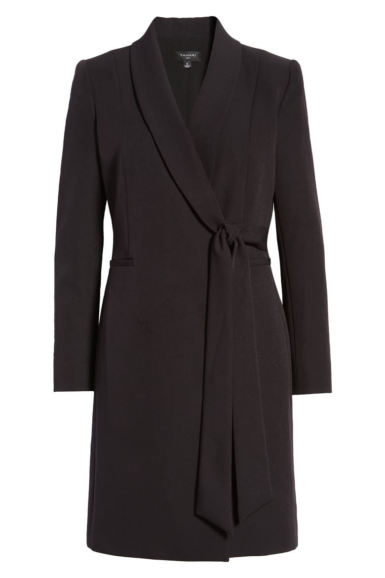 Long Sleeve Crepe Coatdress, Alternate, color, BLACK