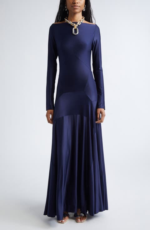 Long Sleeve Godet Detail Jersey Maxi Dress