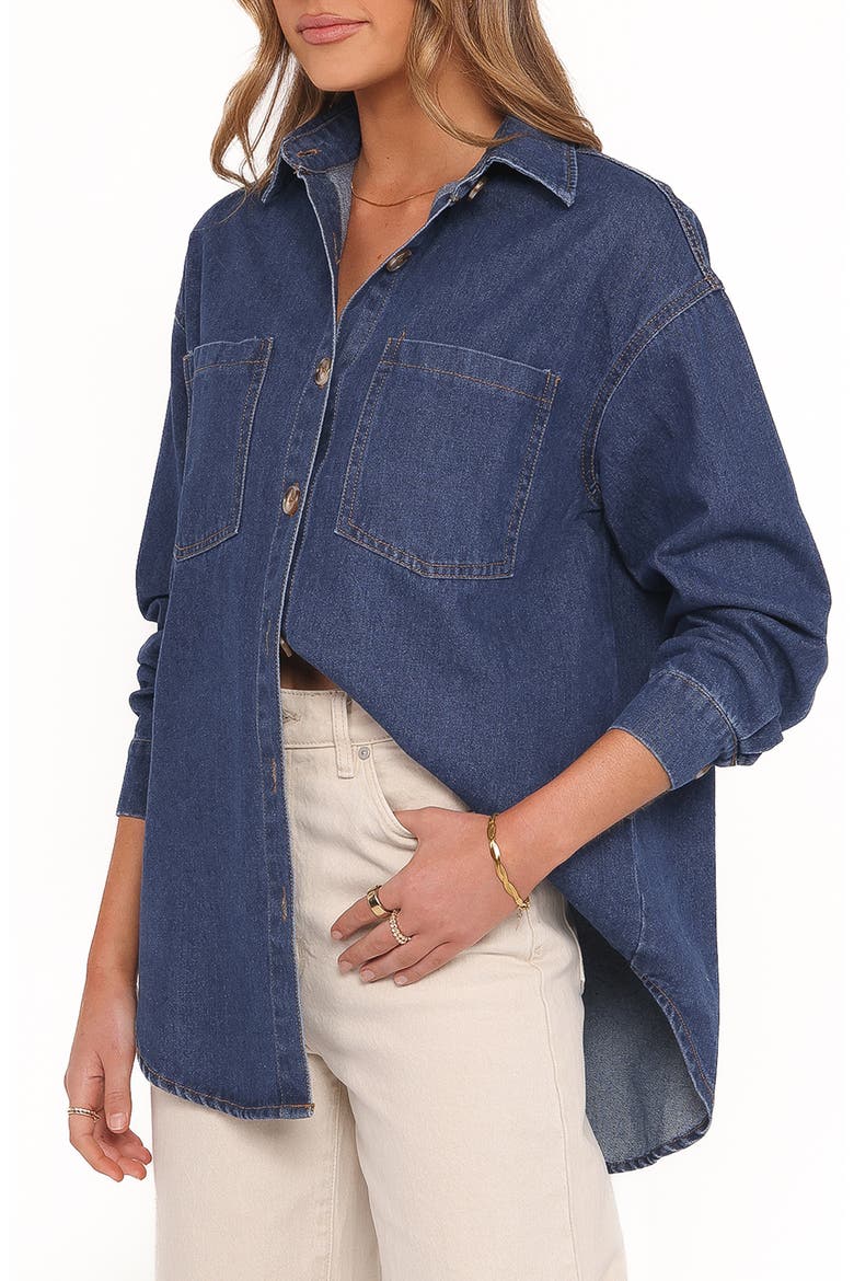 Anicia Denim Button-Up Shirt, Alternate, color, DARK
