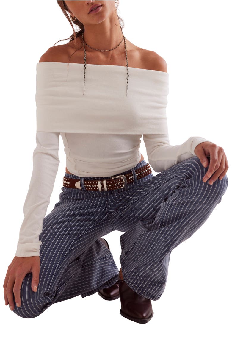 Free People Level Up Stripe Side Slit Bootcut Jeans, Alternate, color, Faded Railroad