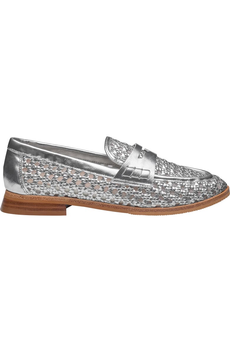 Johnston & Murphy Gillian Woven Penny Loafer, Alternate, color, Silver Metallic Faux Leather