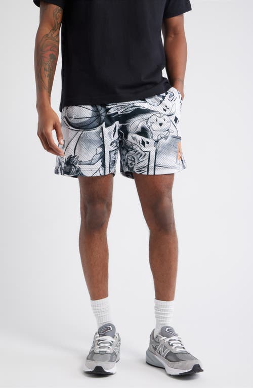 Overtime Anime Collage Mesh Basketball Shorts In Gray