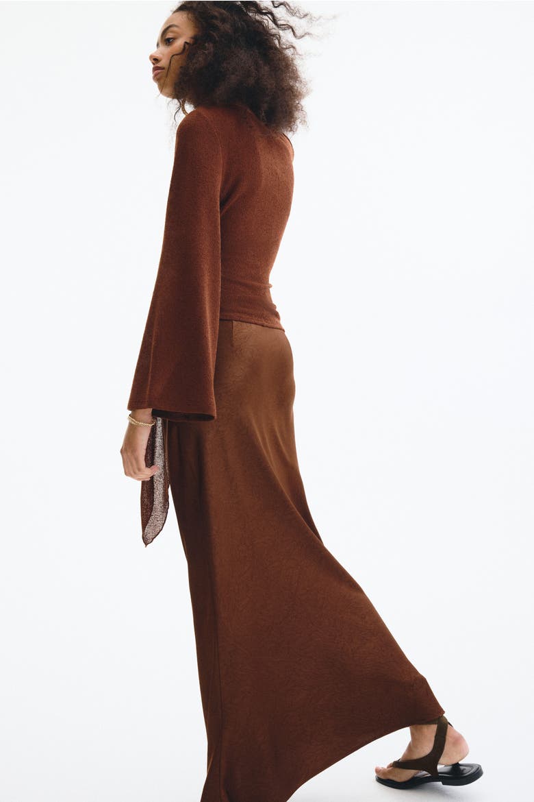 Crinkled Satin Maxi Skirt, Alternate, color, Brown