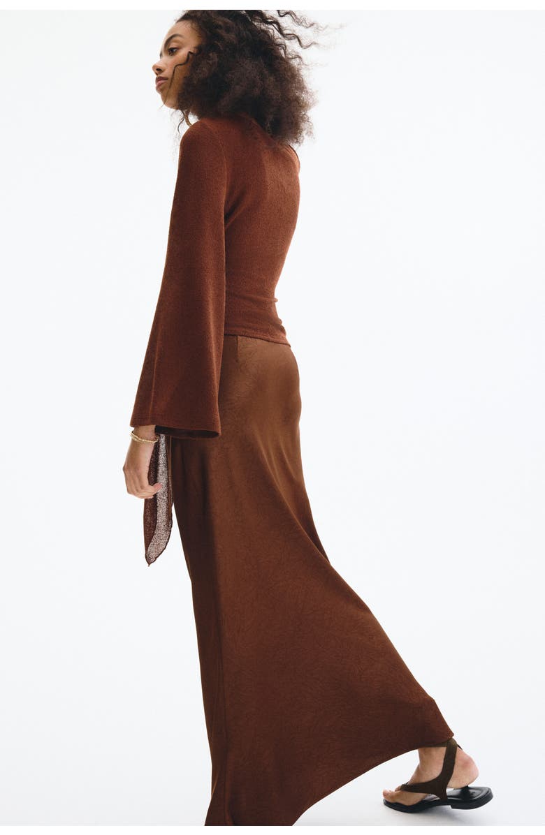 H&M Crinkled Satin Maxi Skirt, Alternate, color, Brown
