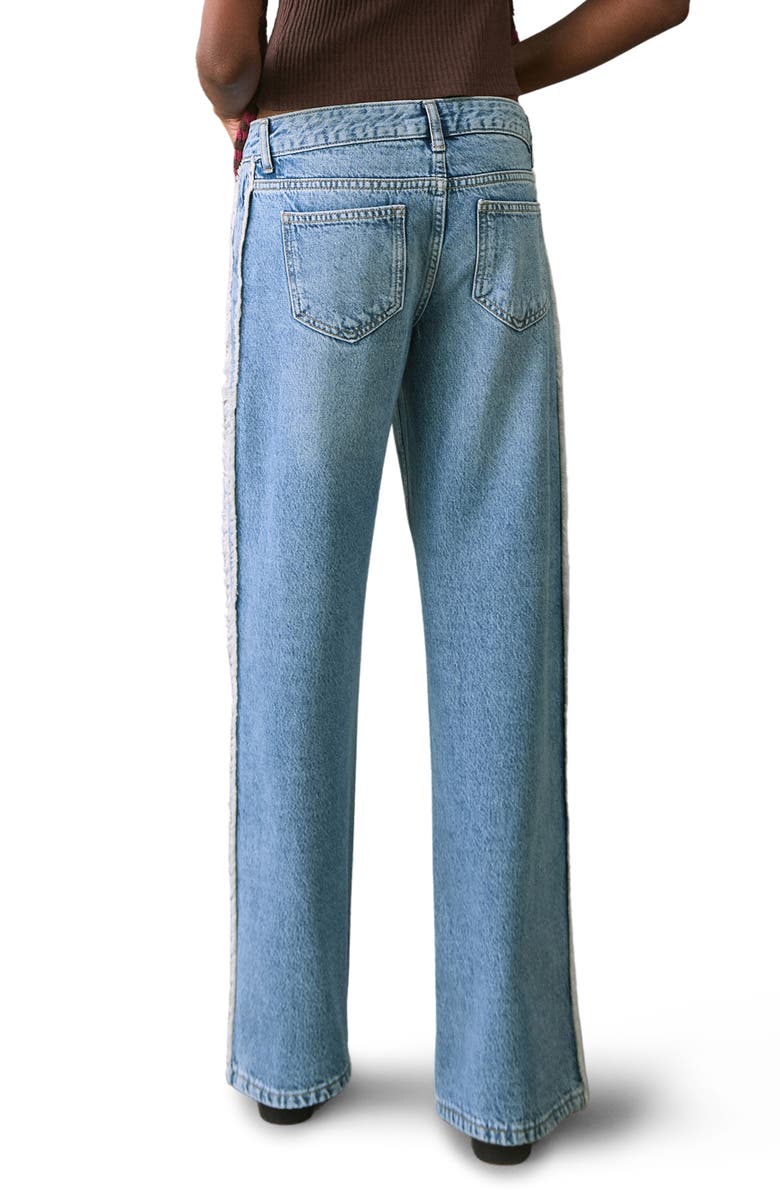 MANGO TEEN Frayed Side Low Rise Wide Leg Jeans, Alternate, color, Medium Blue