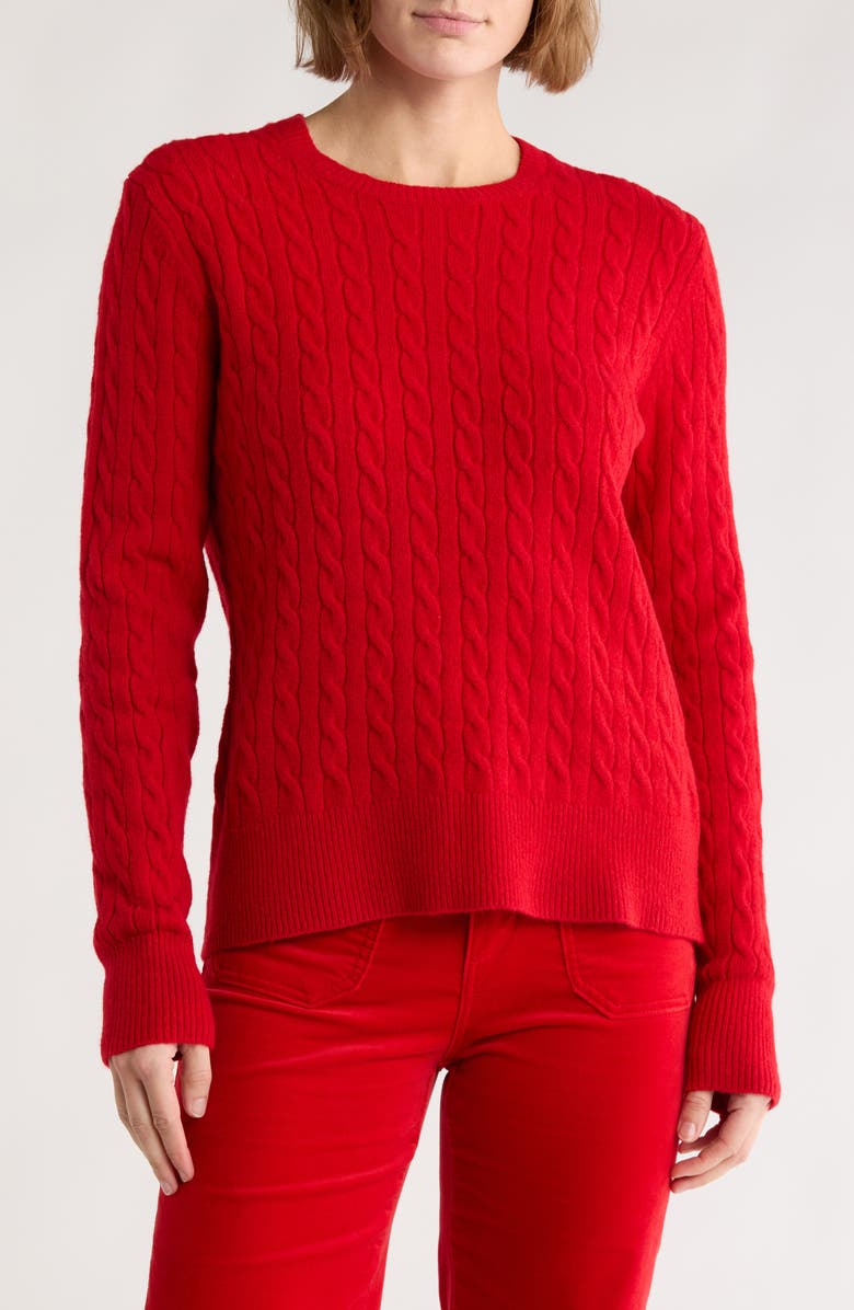 Brooks Brothers Cable Stitch Crewneck Sweater, Main, color, Red