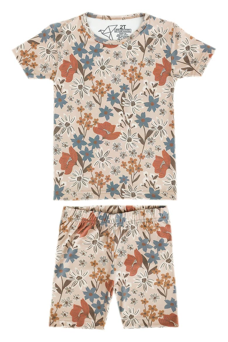 Kids' Eden Floral Print Fitted Two-Piece Short Pajamas, Main, color, BEIGE MULTI