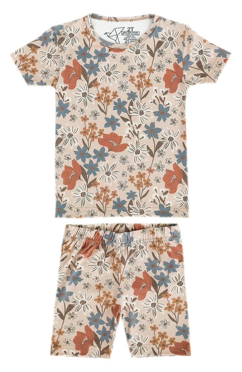 Copper Pearl Kids' Eden Floral Print Fitted Two-Piece Short Pajamas, Main, color, Beige Multi