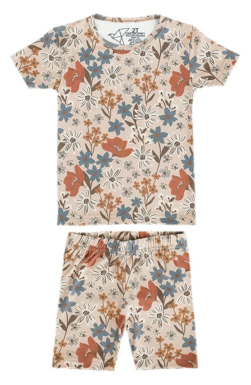 Copper Pearl Kids' Eden Floral Print Fitted Two-Piece Short Pajamas in Beige Multi 