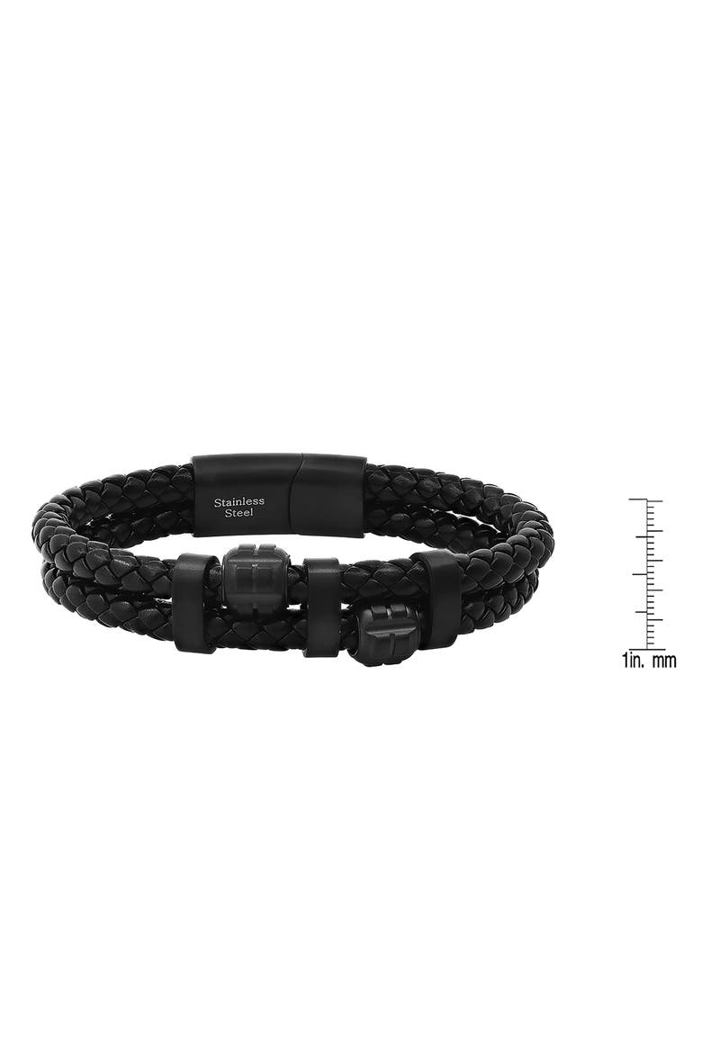 Men's Braided Leather Bracelet, Alternate, color, BLACK