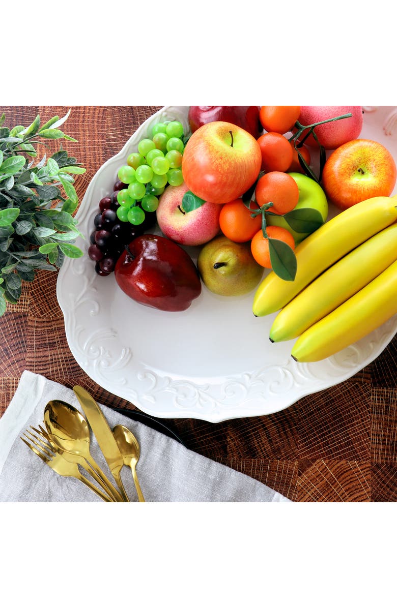 Gibson Home Bountiful Joy 18.75 x 14 Inch Durastone Oval Platter, Alternate, color, White