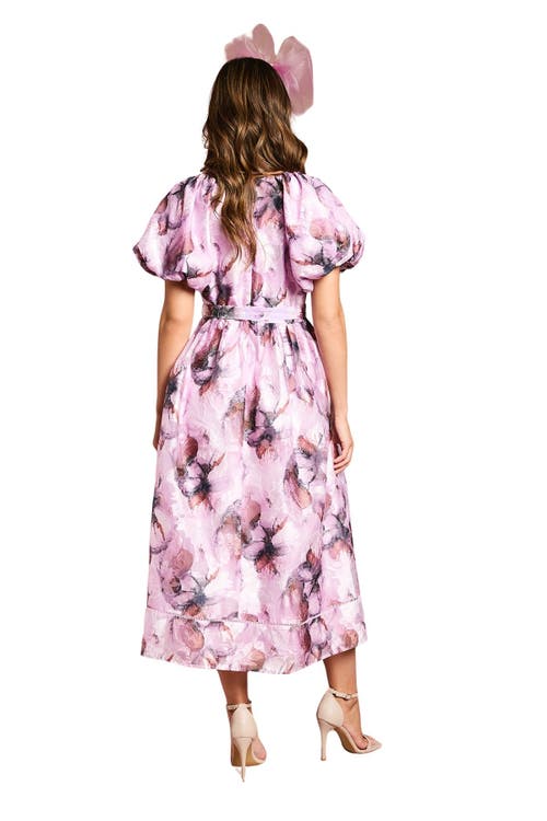 Coast Short Puff Midi Dress With Belt In Pink