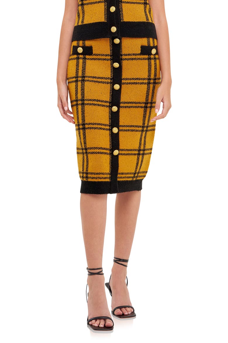 Plaid Double Knit Midi Pencil Skirt, Main, color, YELLOW/ BLACK