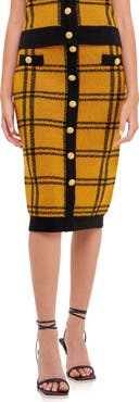 English Factory Plaid Double Knit Midi Pencil Skirt