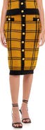 English Factory Plaid Double Knit Midi Pencil Skirt