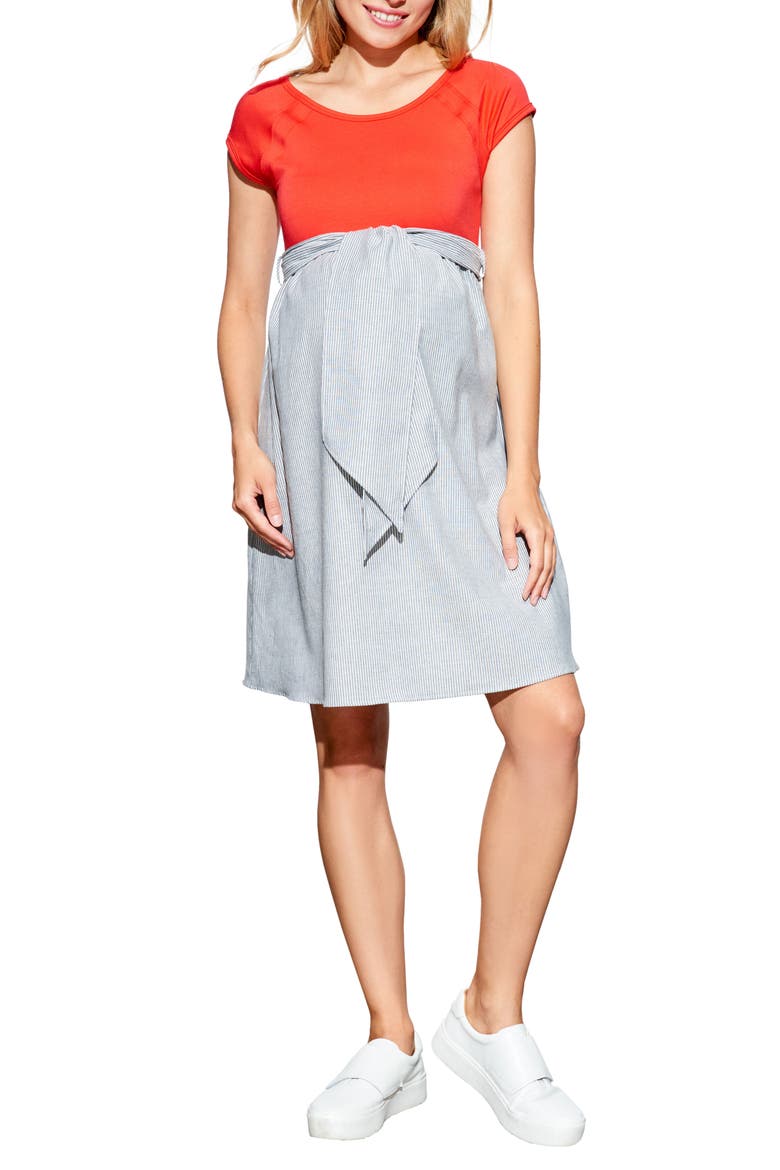 Tie Front Maternity Dress, Main, color, CHERRY/ SEESUCKER