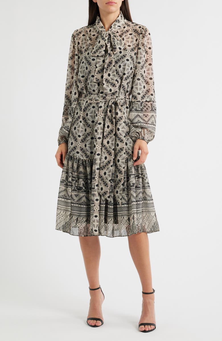 KOBI HALPERIN Flint Print Tie Waist Long Sleeve Shirtdress, Main, color,