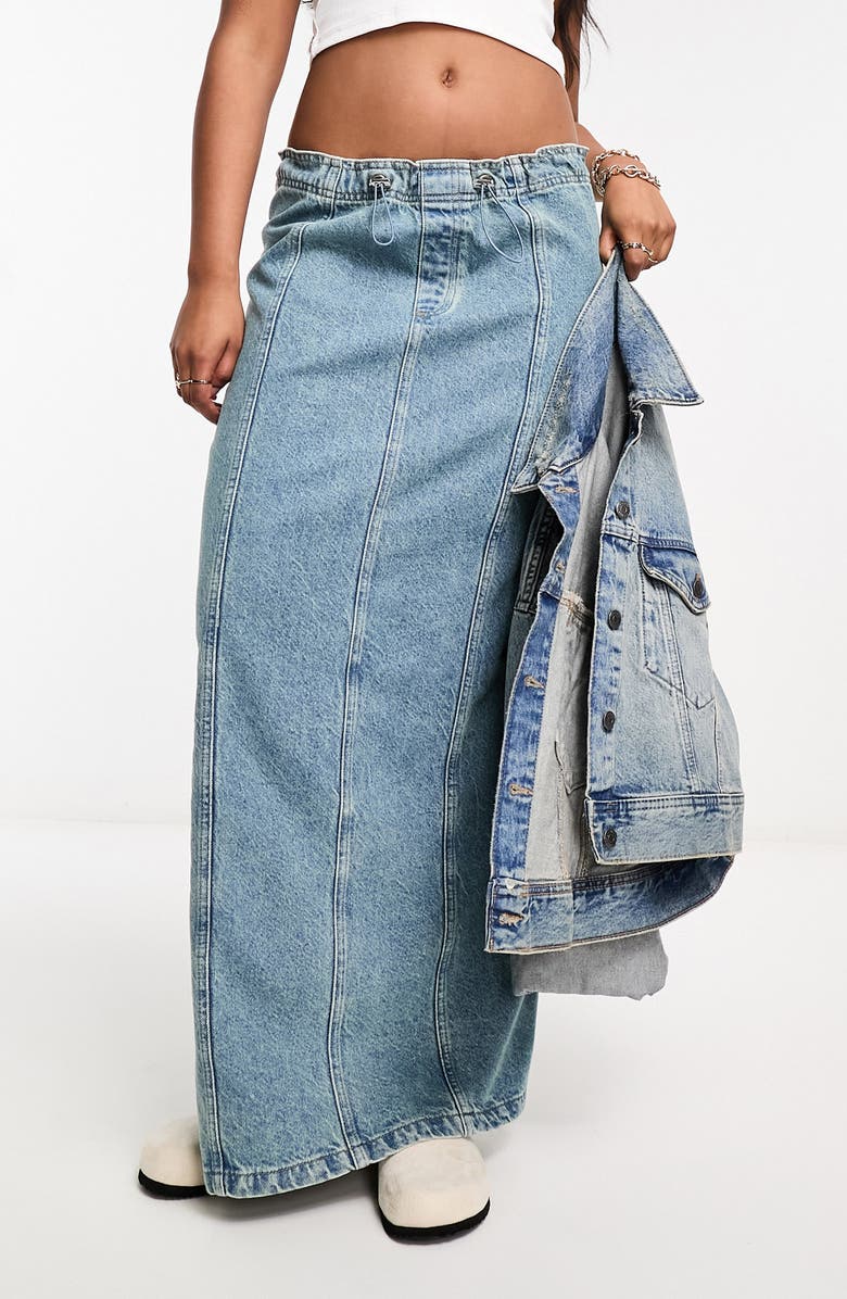 ASOS DESIGN Parachute Denim Midi Skirt, Main, color, 