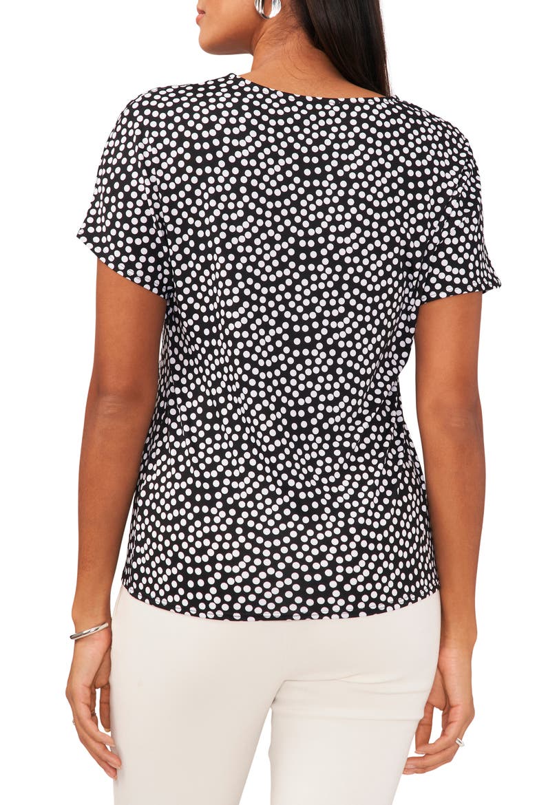 Polka Dot V-Neck Tie Front Top, Alternate, color, BLACK