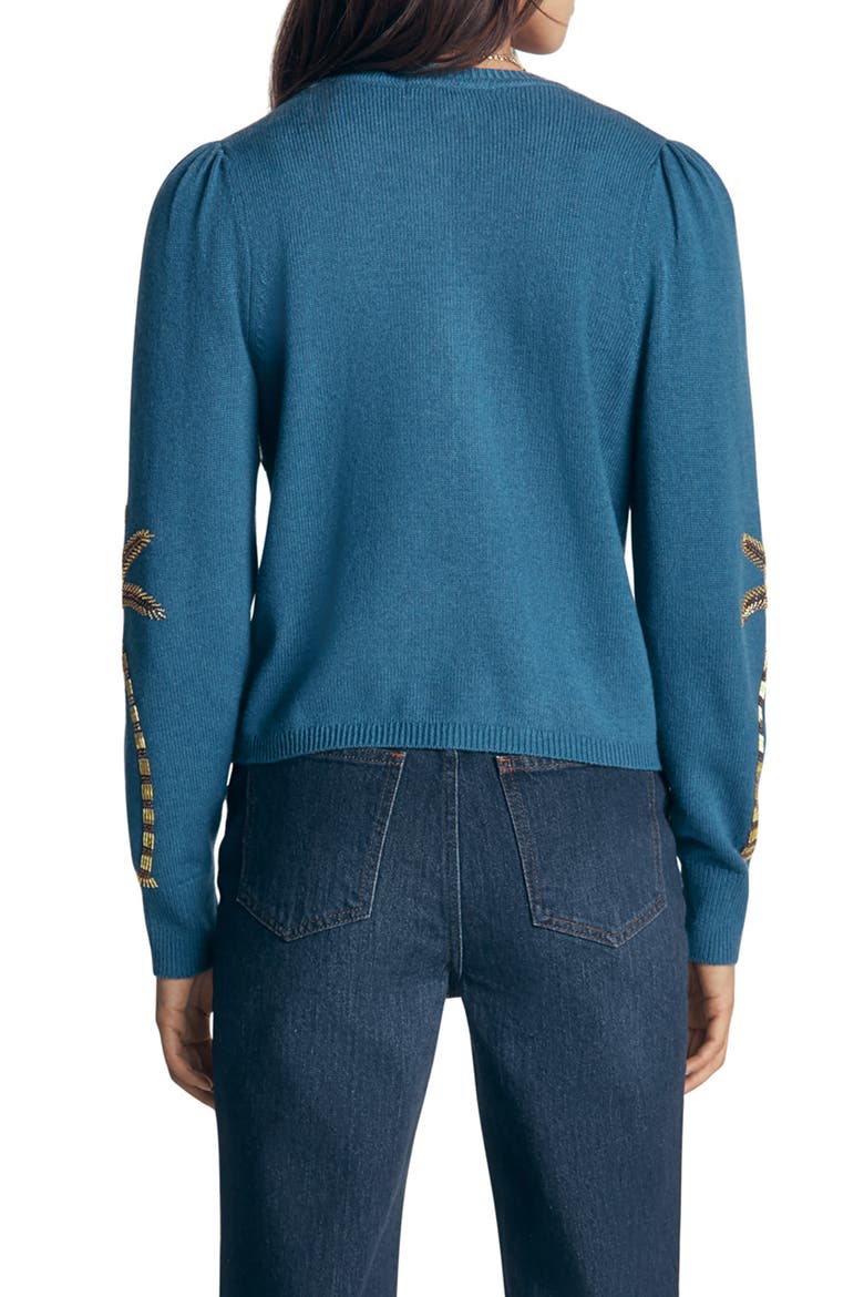 Ria Embellished Cardigan, Alternate, color, BLUE, PALM