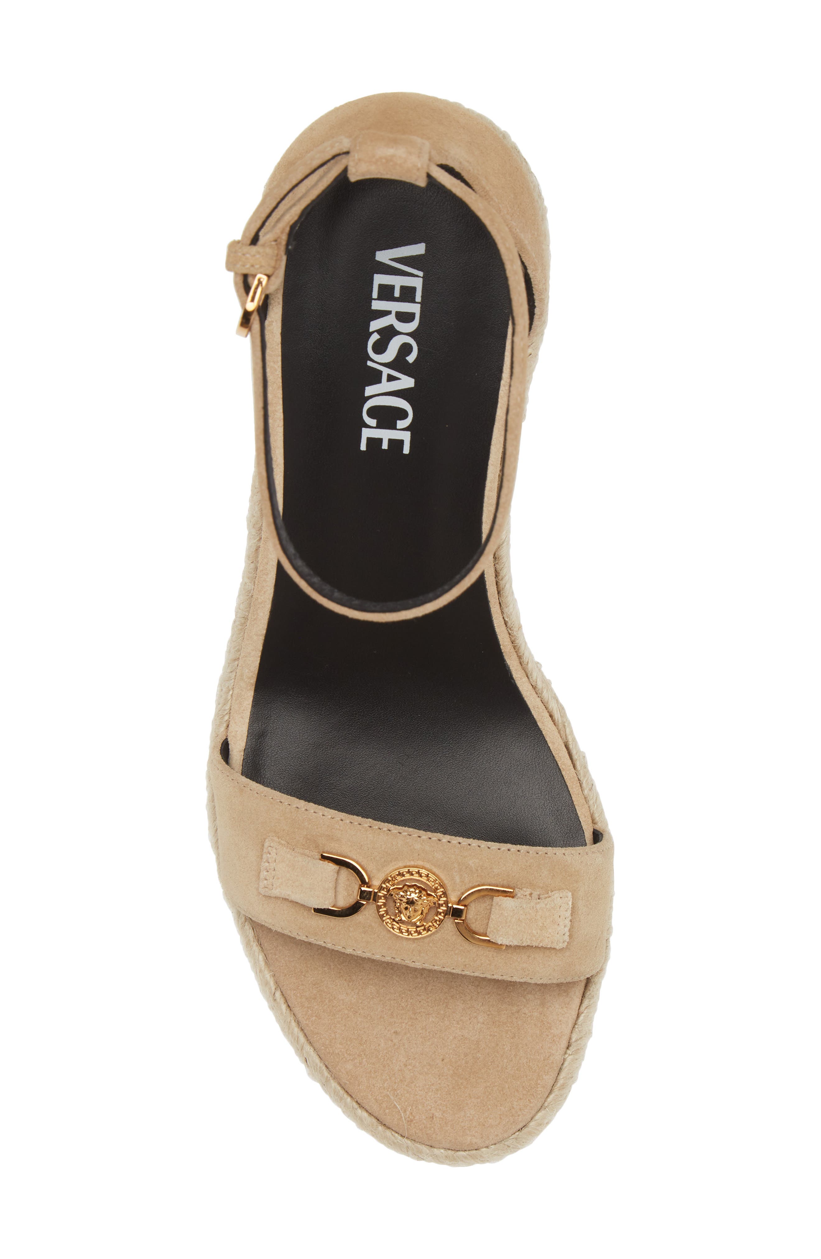 Versace Medusa '95 Espadrille Wedge Sandal, Alternate, color, Mastic/ Versace Gold