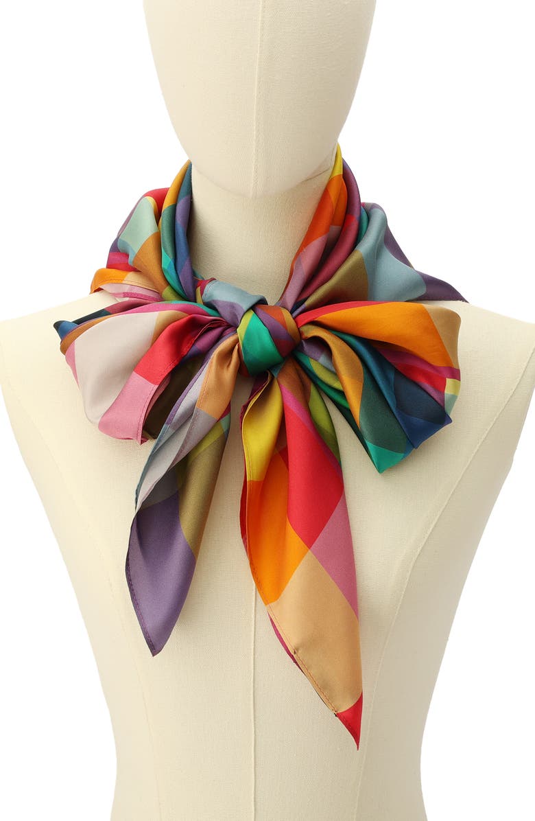 Kurt Geiger London Rainbow Check Square Silk Scarf, Alternate, color,